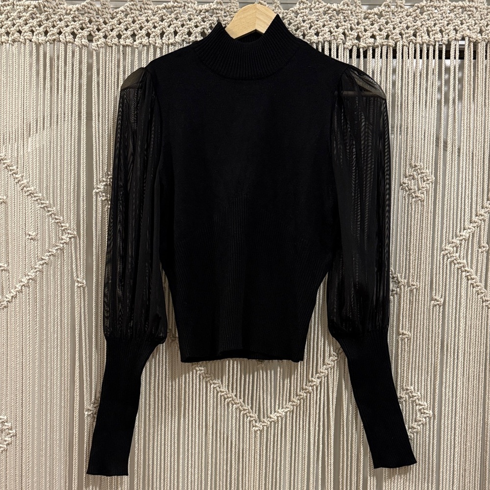 Almost Famous Black Turtleneck Sweater with Sheer Sleeves